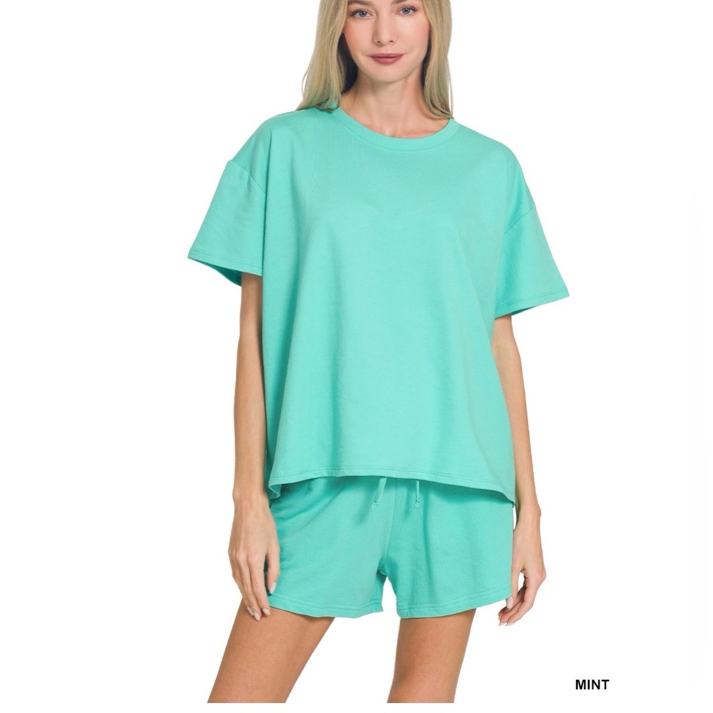 Zenana Outfitters Mint Relaxed Knit Top & Shorts Set